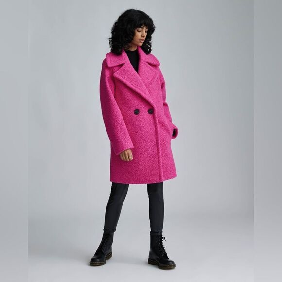 NWT- NVLT-Hot pink Faux Wool Boucle Double Breasted Coat-Size large - Picture 1 of 14